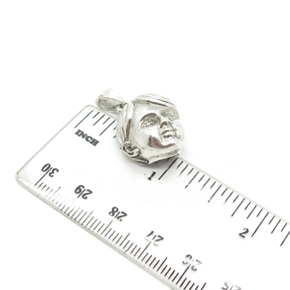 925 Sterling Silver Vintage White C Z Boy Doll Head Pendant