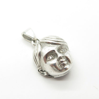 925 Sterling Silver Vintage White C Z Boy Doll Head Pendant