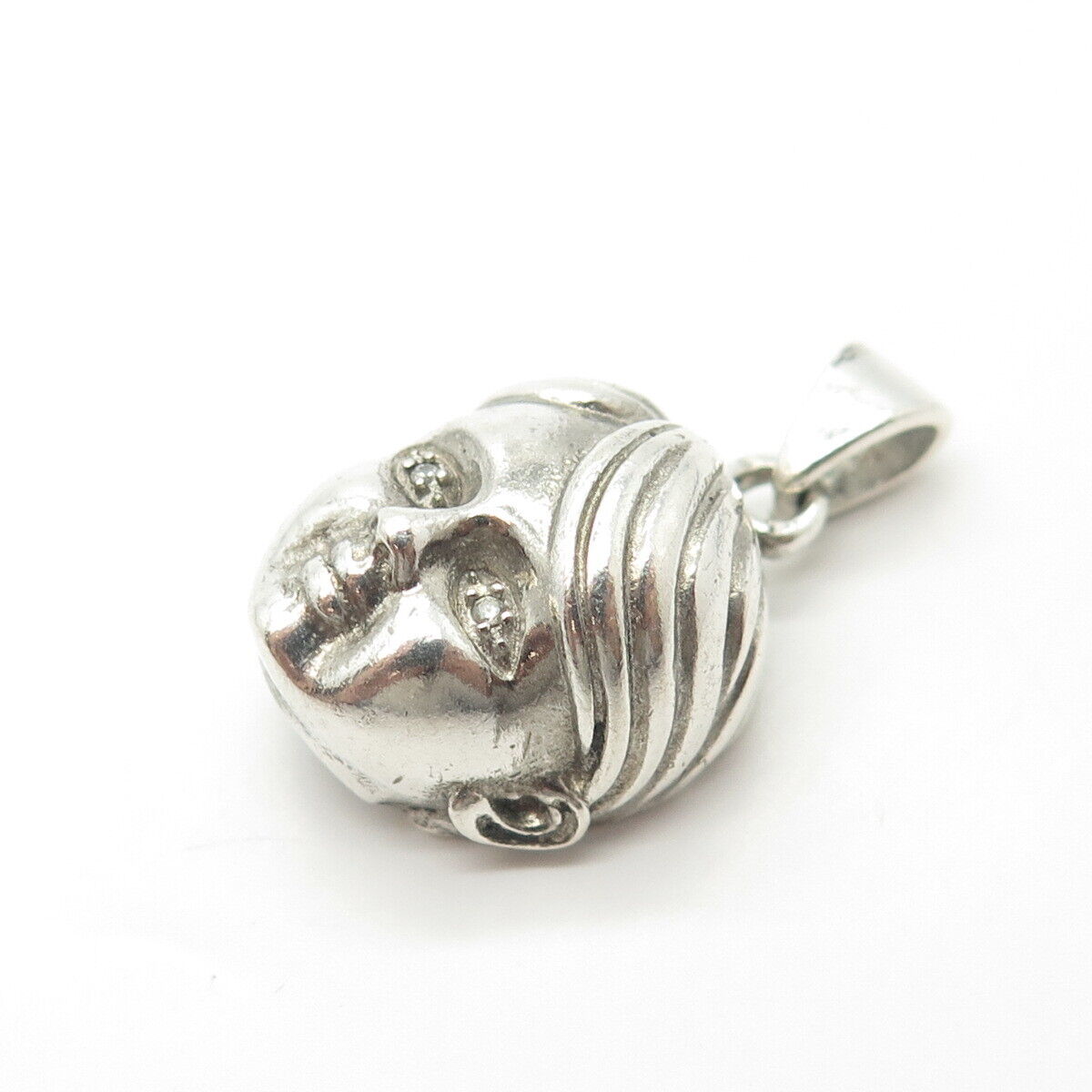 925 Sterling Silver Vintage White C Z Boy Doll Head Pendant