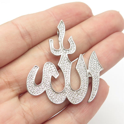 925 Sterling Silver Pave C Z Muslims Allah Pendant