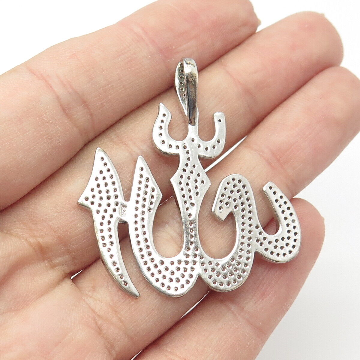 925 Sterling Silver Pave C Z Muslims Allah Pendant