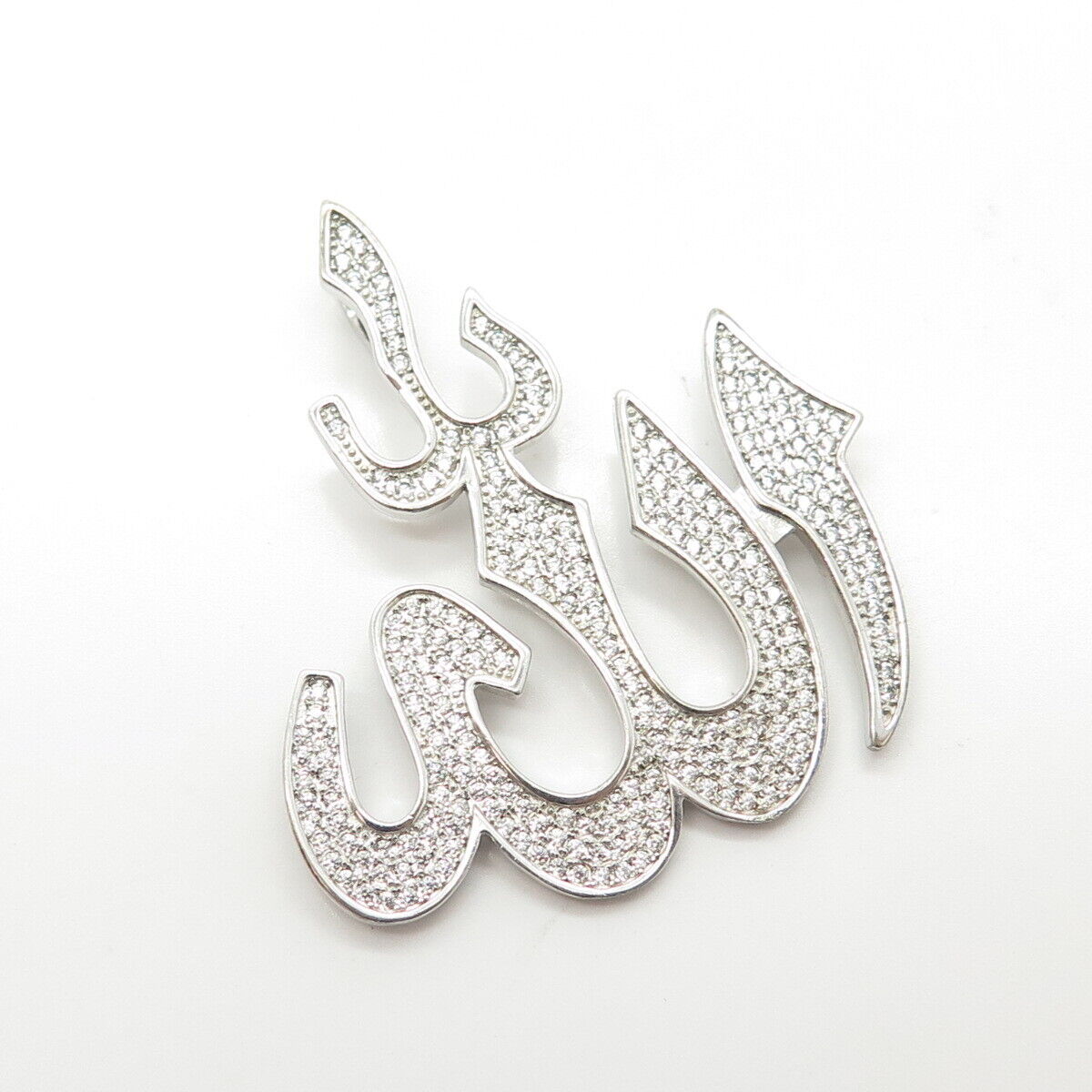 925 Sterling Silver Pave C Z Muslims Allah Pendant