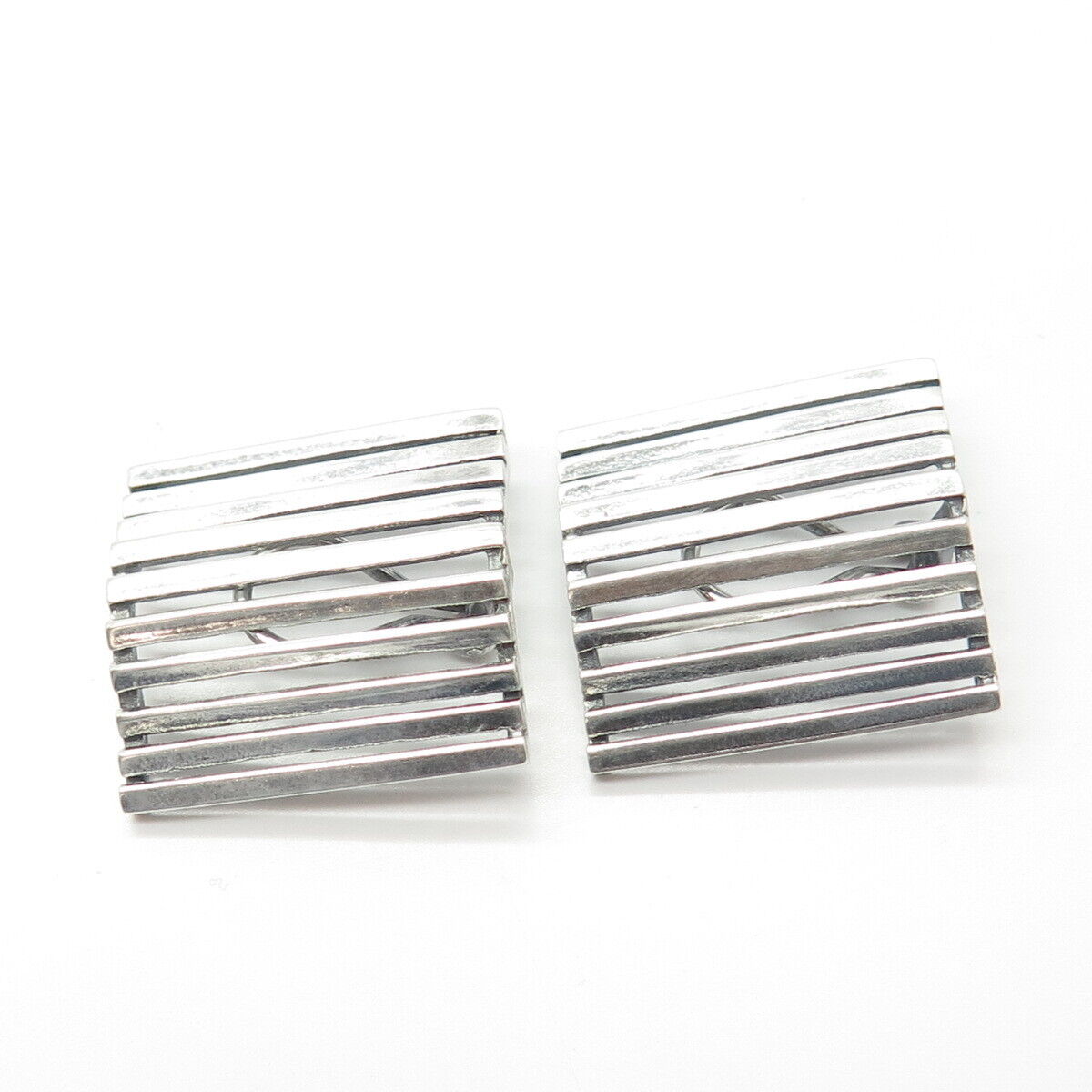 925 Sterling Silver Vintage Fence Clip On Earrings