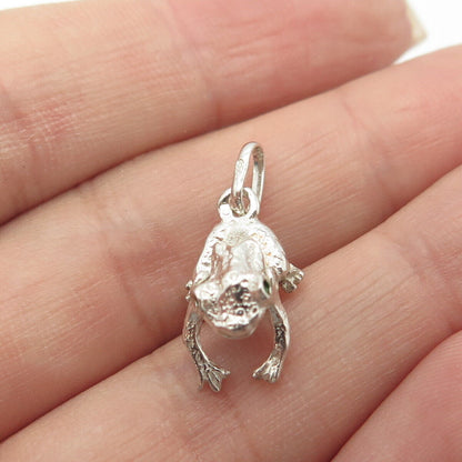 925 Sterling Silver Vintage Enamel Frog For Good Luck 3D Charm Pendant