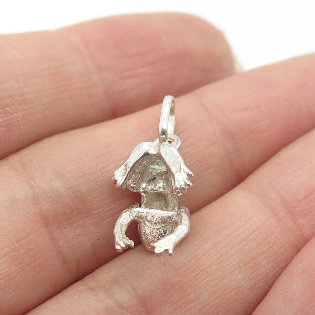 925 Sterling Silver Vintage Enamel Frog For Good Luck 3D Charm Pendant