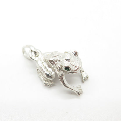 925 Sterling Silver Vintage Enamel Frog For Good Luck 3D Charm Pendant