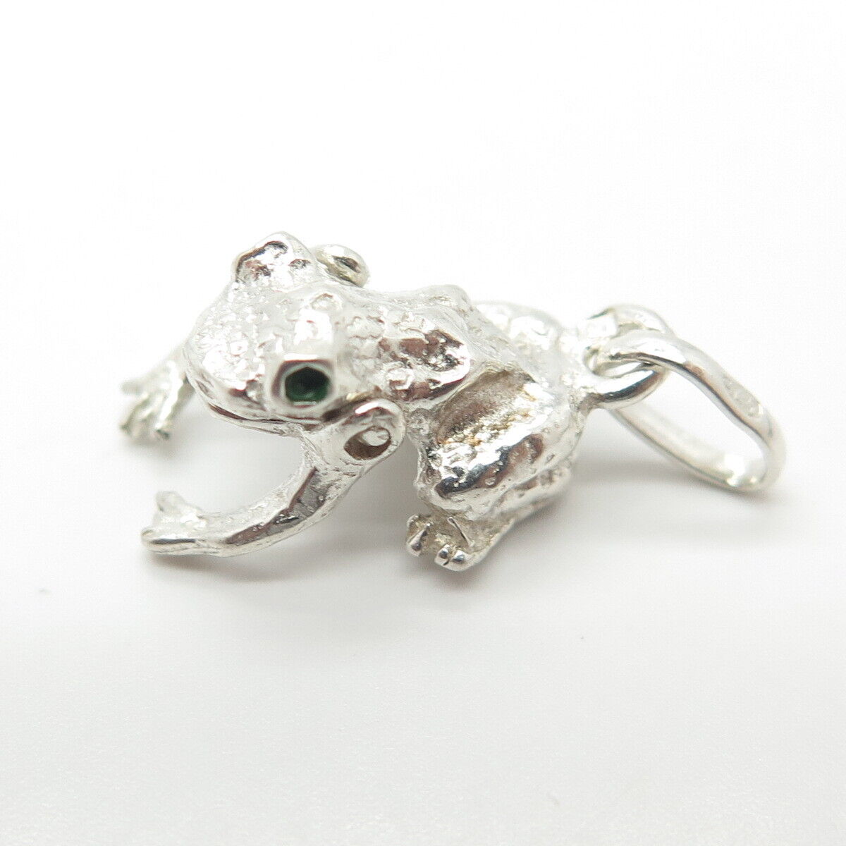 925 Sterling Silver Vintage Enamel Frog For Good Luck 3D Charm Pendant