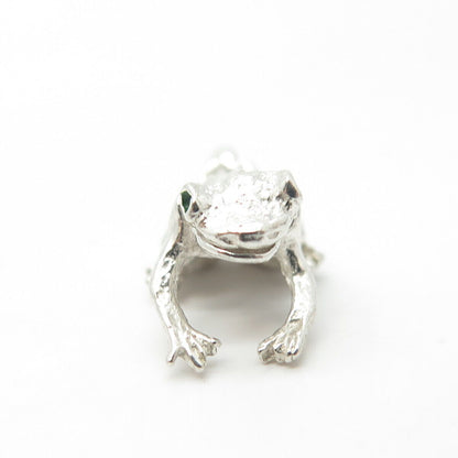 925 Sterling Silver Vintage Enamel Frog For Good Luck 3D Charm Pendant