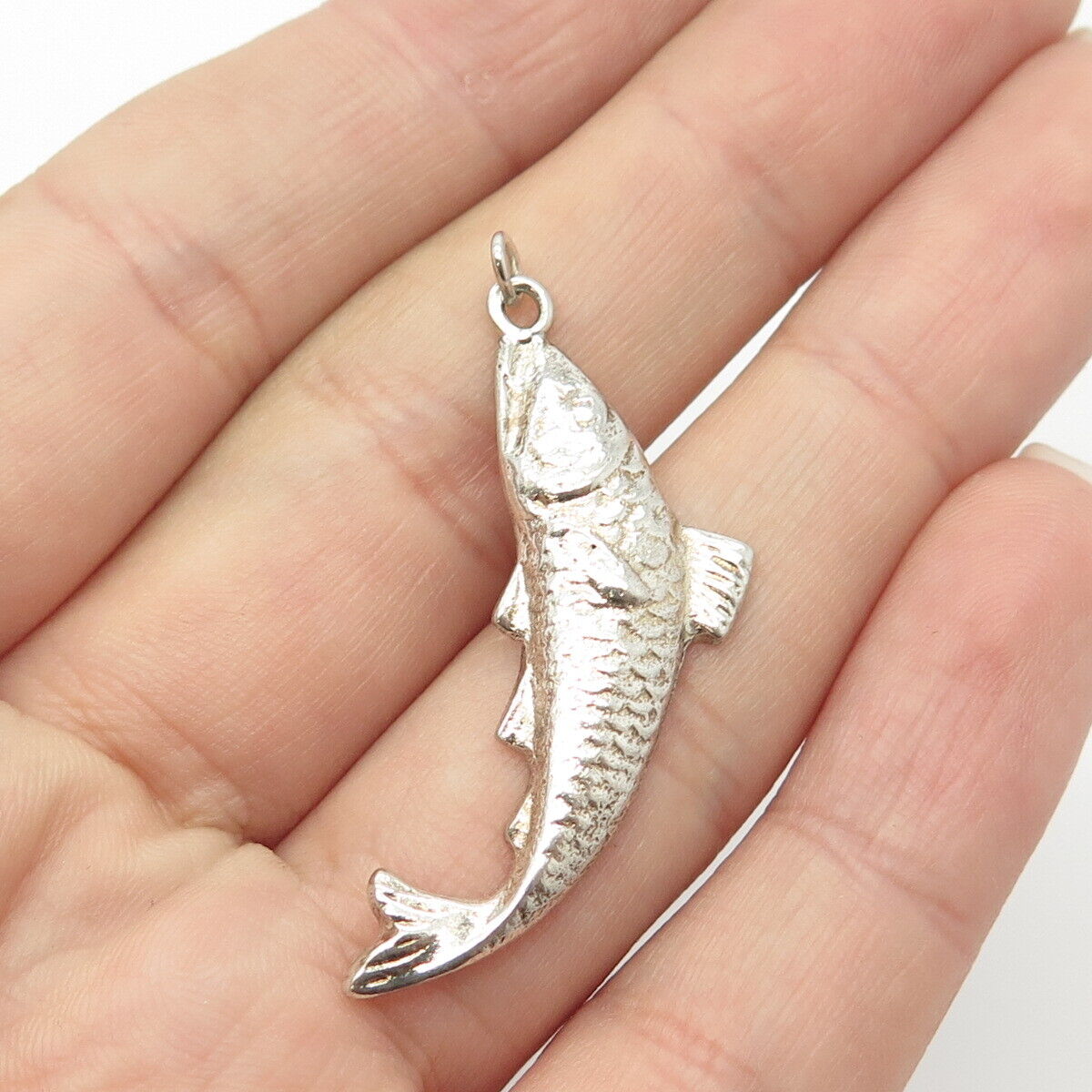 900 Silver Vintage Scaly Fish Charm Pendant