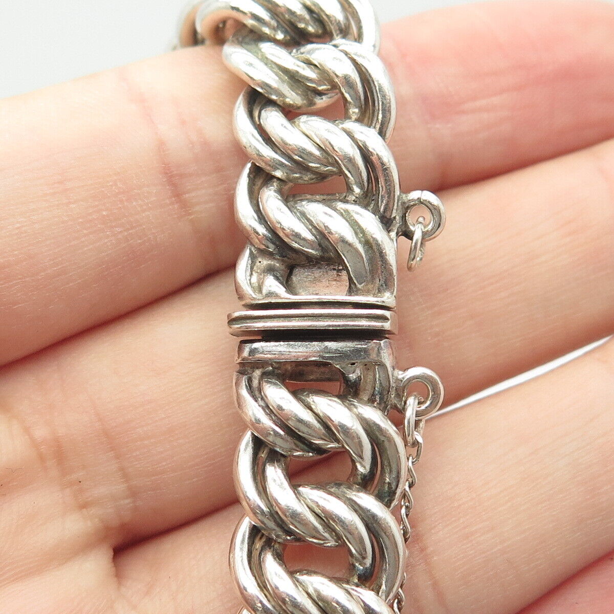 900 Coin Silver Vintage Cable Link Bracelet 7.25"