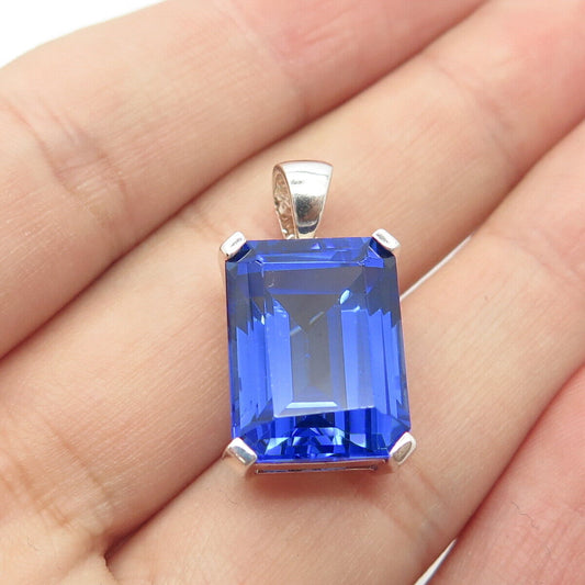 925 Sterling Silver Vintage Blue Glass Pendant