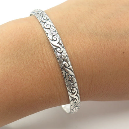 925 Sterling Silver Antique Art Deco Danecraft Scroll Floral Bangle Bracelet 8"