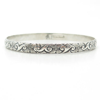 925 Sterling Silver Antique Art Deco Danecraft Scroll Floral Bangle Bracelet 8"