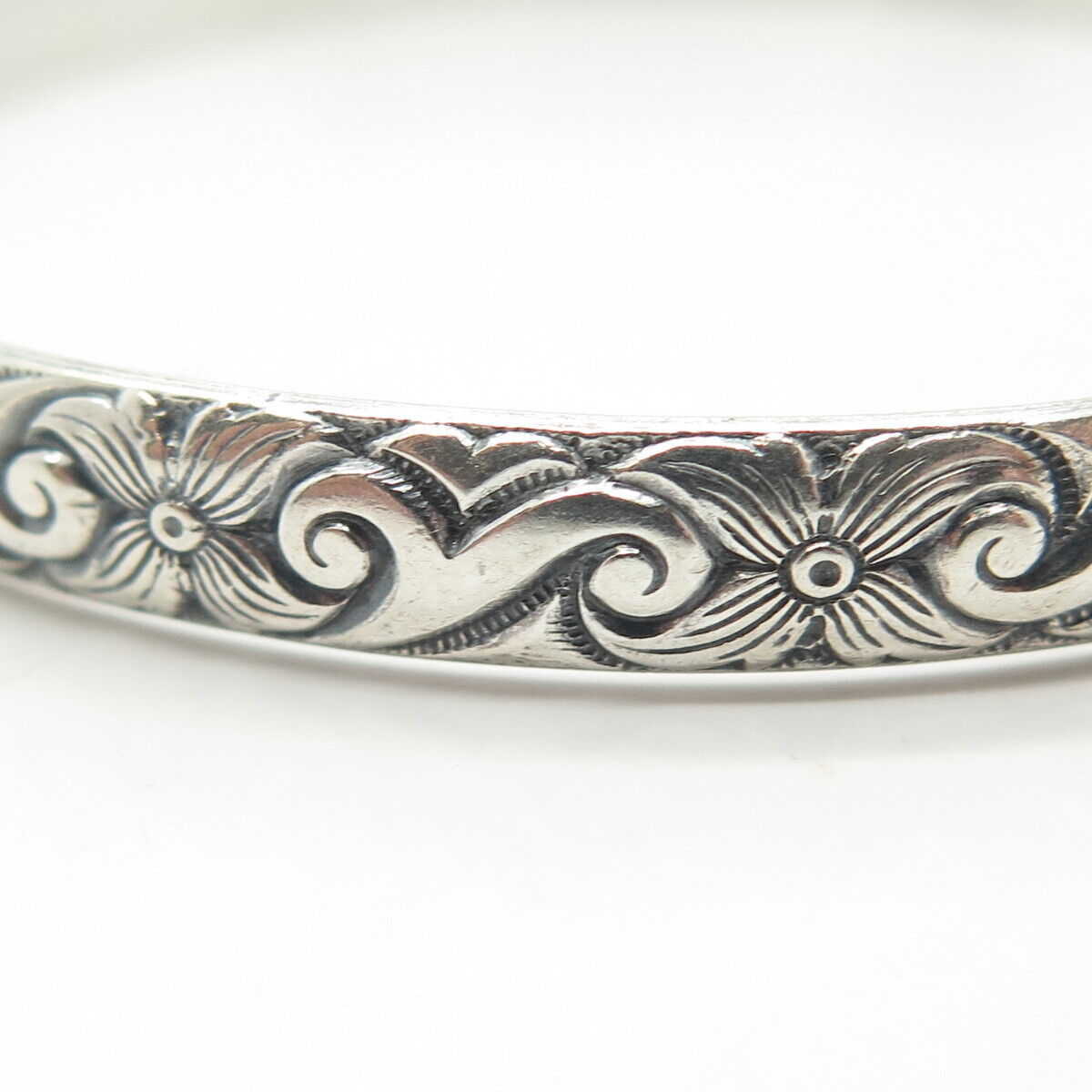 925 Sterling Silver Antique Art Deco Danecraft Scroll Floral Bangle Bracelet 8"