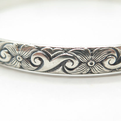 925 Sterling Silver Antique Art Deco Danecraft Scroll Floral Bangle Bracelet 8"