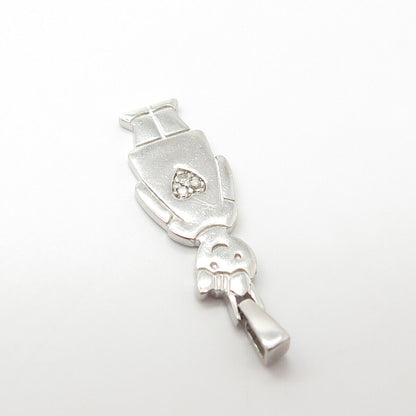 925 Sterling Silver Real White Diamond Girl Cartoon Pendant