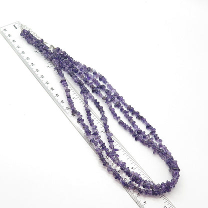 925 Sterling Silver Real Amethyst Gemstone Bead Chain Necklace 20"