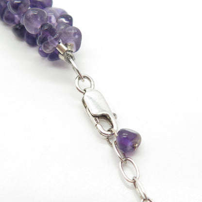 925 Sterling Silver Real Amethyst Gemstone Bead Chain Necklace 20"