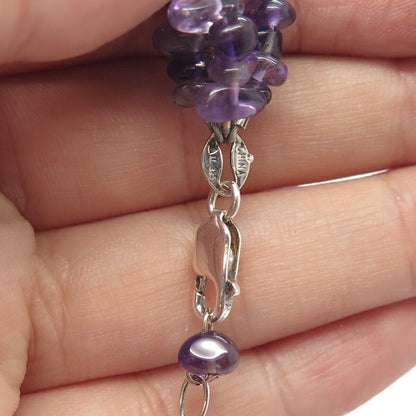 925 Sterling Silver Real Amethyst Gemstone Bead Chain Necklace 20"