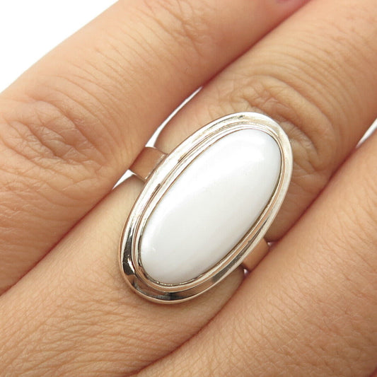 925 Sterling Silver Vintage Avon Real Mother-of-Pearl Oval Ring Size 5.25