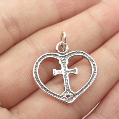 925 Sterling Silver Vintage Cross Heart Charm Pendant