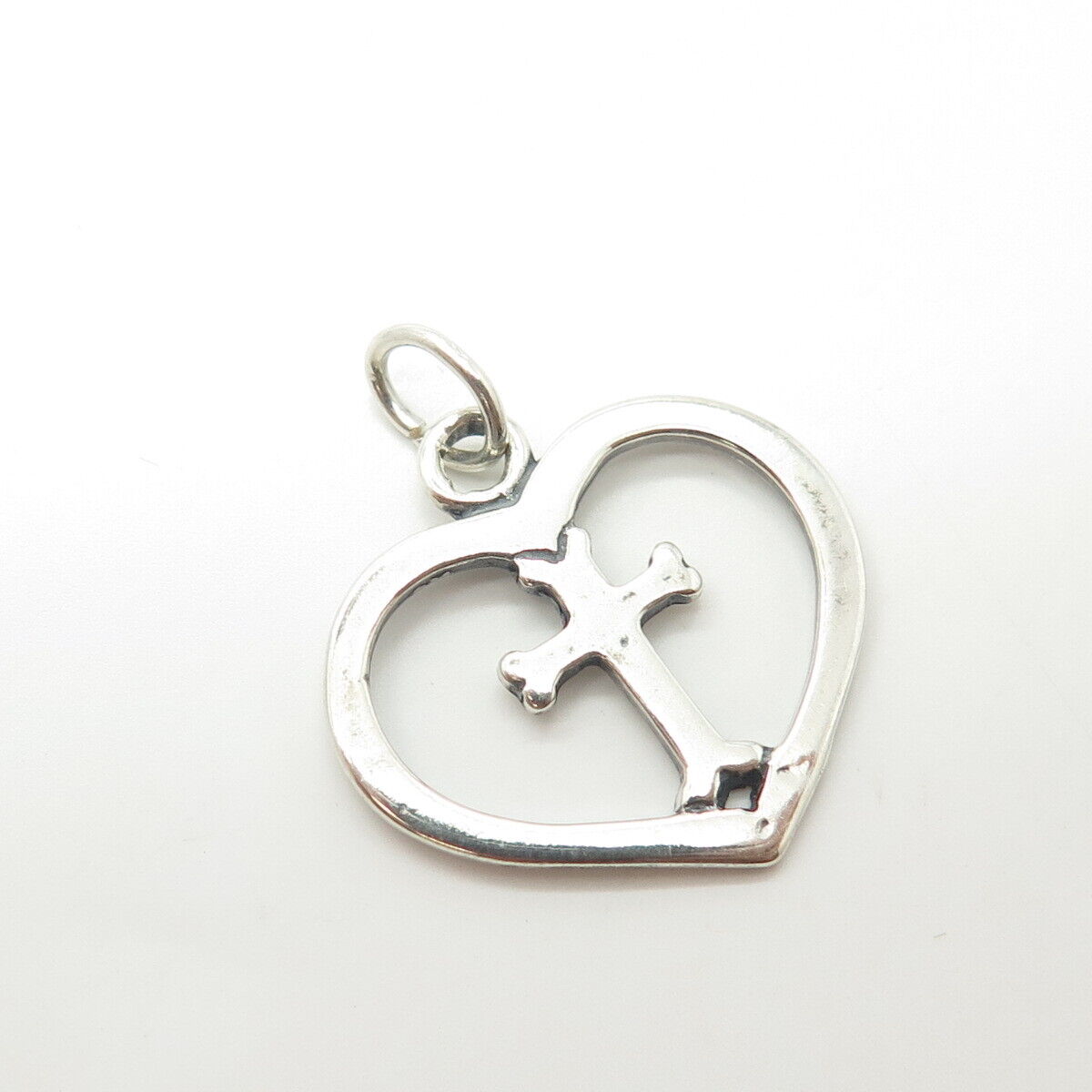 925 Sterling Silver Vintage Cross Heart Charm Pendant