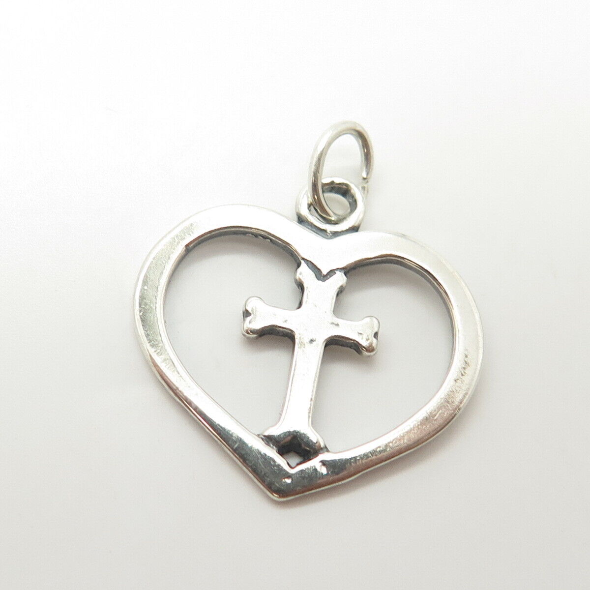 925 Sterling Silver Vintage Cross Heart Charm Pendant