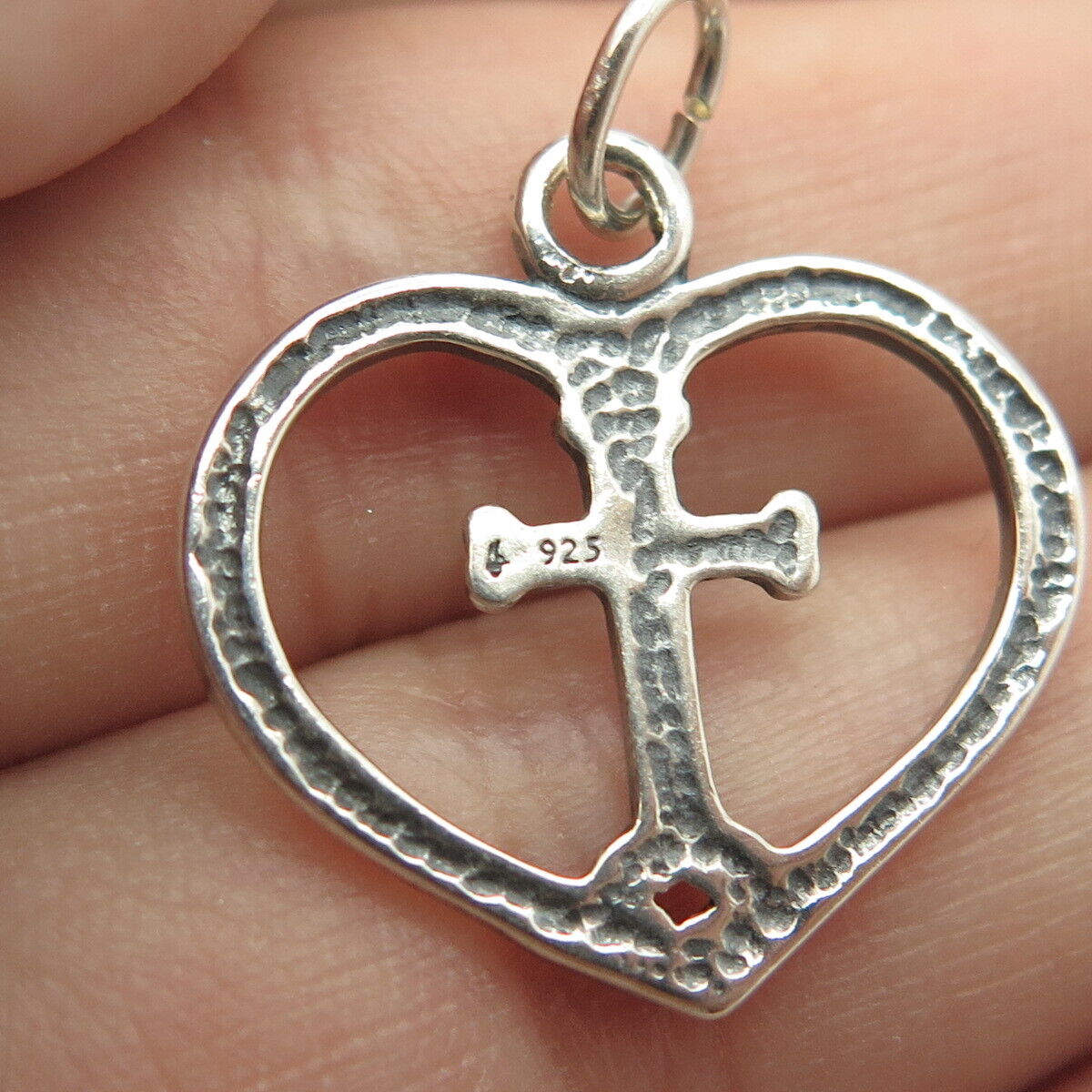 925 Sterling Silver Vintage Cross Heart Charm Pendant