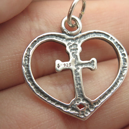 925 Sterling Silver Vintage Cross Heart Charm Pendant