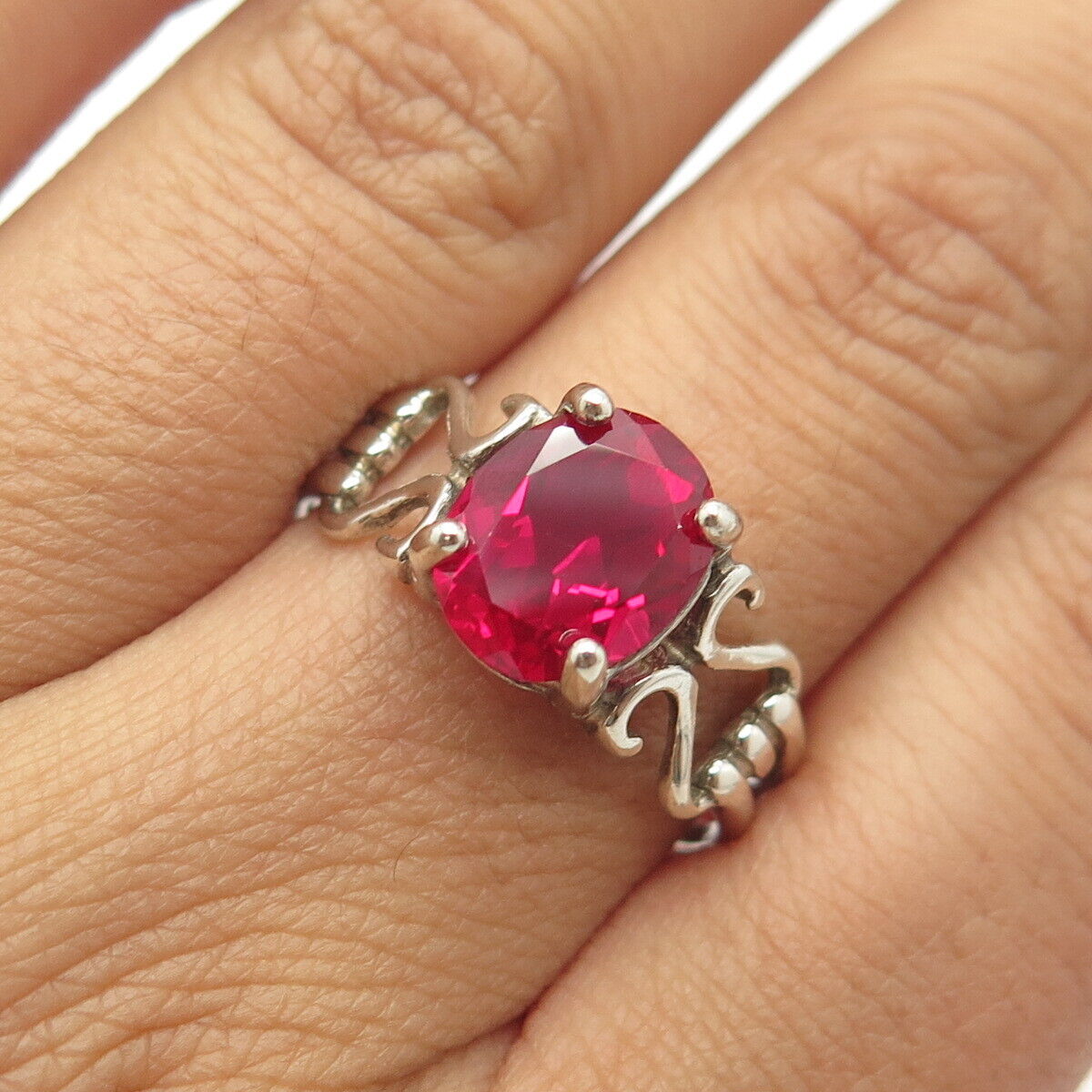 925 Sterling Silver Lab-Created Ruby Engagement Ring Size 10.25