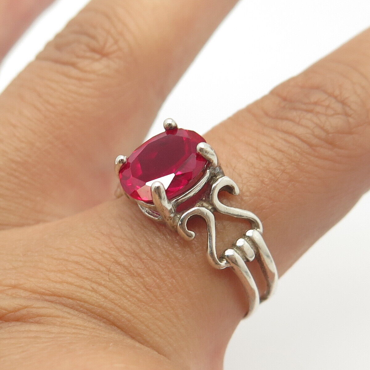 925 Sterling Silver Lab-Created Ruby Engagement Ring Size 10.25