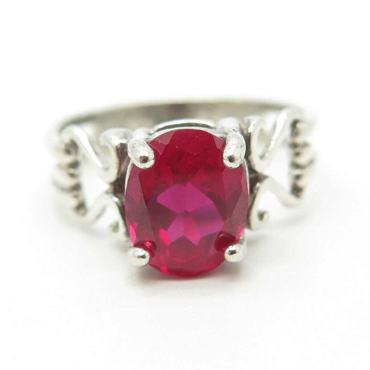 925 Sterling Silver Lab-Created Ruby Engagement Ring Size 10.25