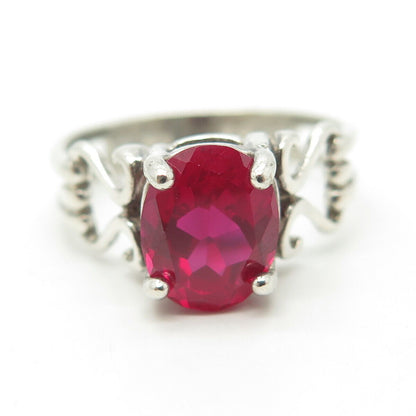 925 Sterling Silver Lab-Created Ruby Engagement Ring Size 10.25