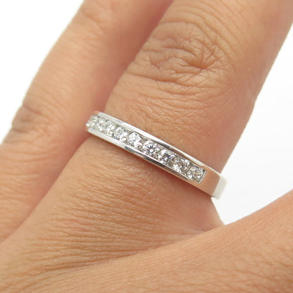 925 Sterling Silver C Z Half Round Eternity Band Ring Size 6.25