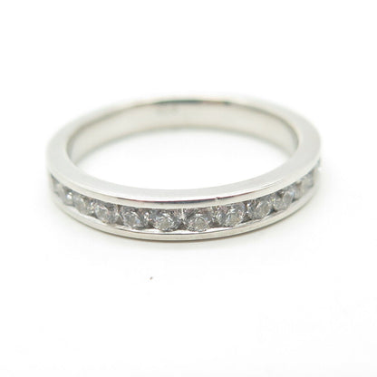 925 Sterling Silver C Z Half Round Eternity Band Ring Size 6.25