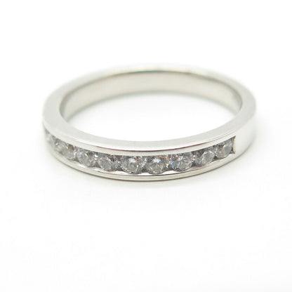 925 Sterling Silver C Z Half Round Eternity Band Ring Size 6.25