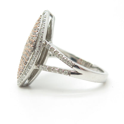 925 Sterling Silver 2-Tone Real White Diamond Cocktail Ring Size 7