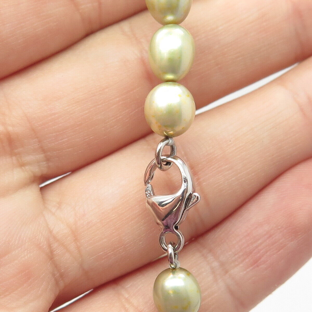 925 Sterling Silver Real Pearl Ball Chain Necklace 16"