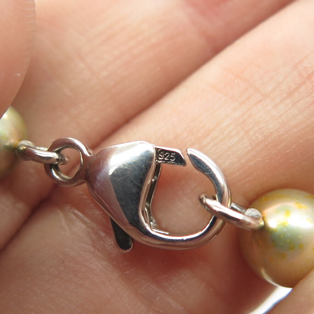 925 Sterling Silver Real Pearl Ball Chain Necklace 16"