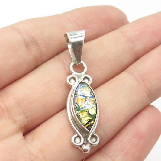 925 Sterling Silver Vintage Mexico Roman Glass Pendant