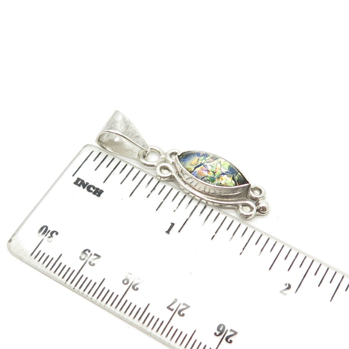 925 Sterling Silver Vintage Mexico Roman Glass Pendant