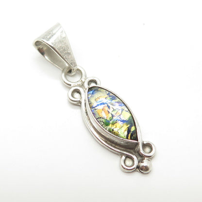 925 Sterling Silver Vintage Mexico Roman Glass Pendant