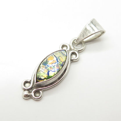 925 Sterling Silver Vintage Mexico Roman Glass Pendant