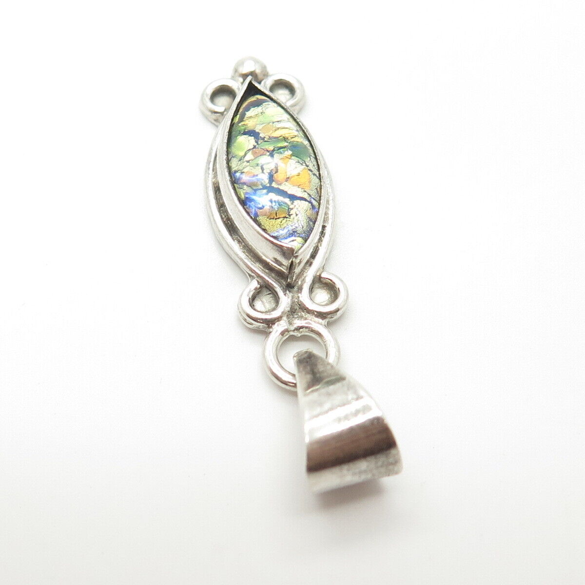 925 Sterling Silver Vintage Mexico Roman Glass Pendant