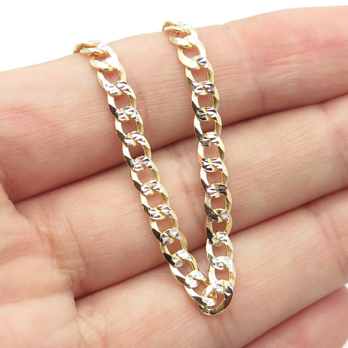 925 Sterling Silver Gold Plated Italy P.Lux Diamond-Cut Cuban Chain Necklace 22"