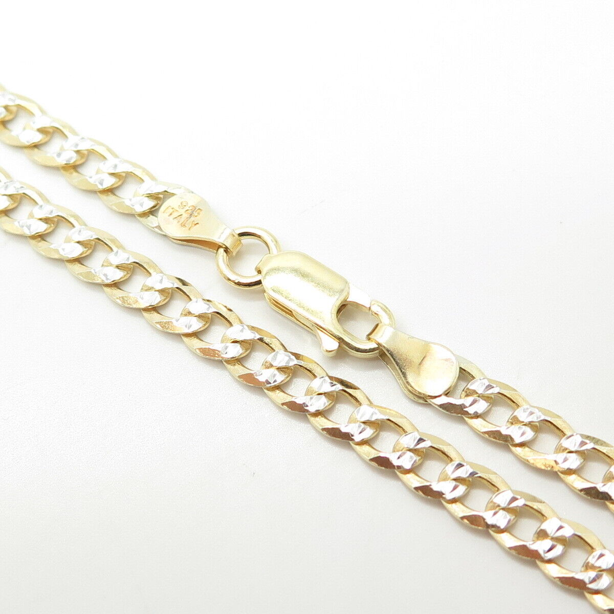 925 Sterling Silver Gold Plated Italy P.Lux Diamond-Cut Cuban Chain Necklace 22"