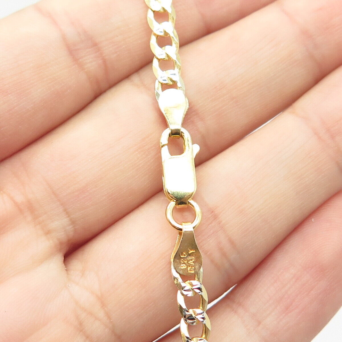 925 Sterling Silver Gold Plated Italy P.Lux Diamond-Cut Cuban Chain Necklace 22"