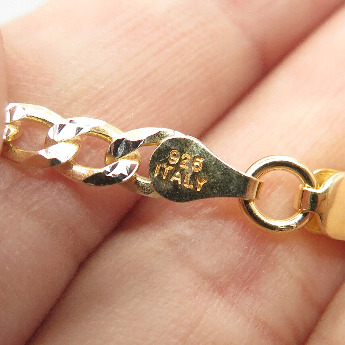 925 Sterling Silver Gold Plated Italy P.Lux Diamond-Cut Cuban Chain Necklace 22"