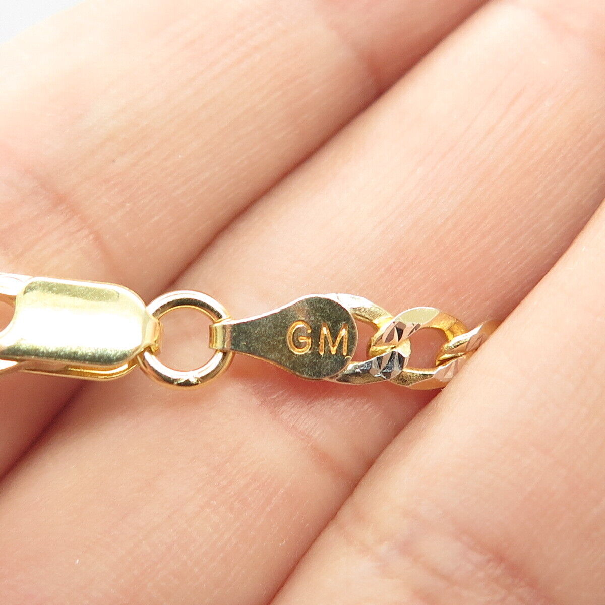 925 Sterling Silver Gold Plated Italy P.Lux Diamond-Cut Cuban Chain Necklace 22"