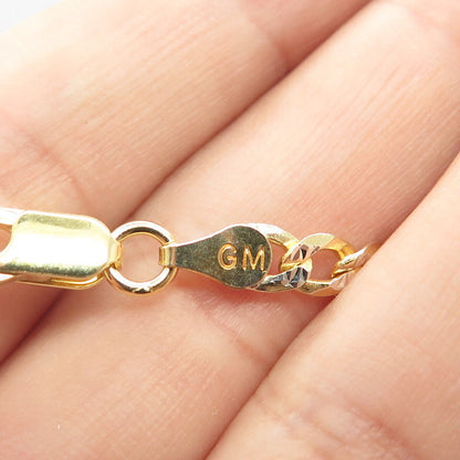 925 Sterling Silver Gold Plated Italy P.Lux Diamond-Cut Cuban Chain Necklace 22"